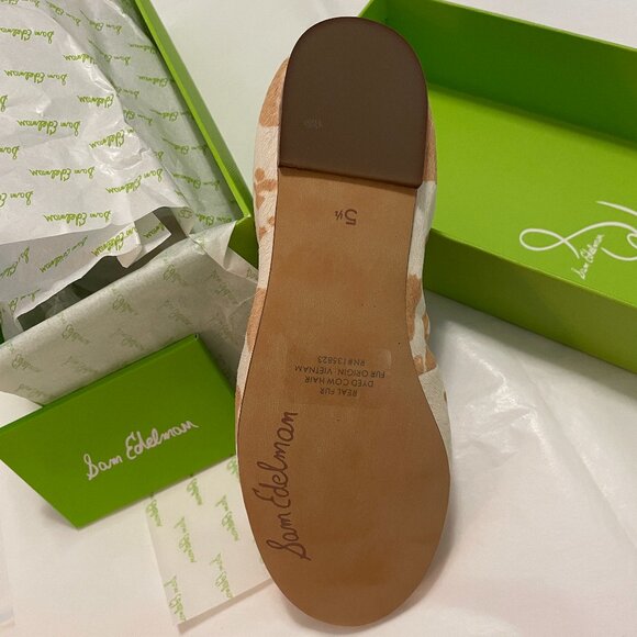 SAM EDELMAN Felicia Ballet Flats in Ivory and Tan Leather Calf Hair Size 5.5 NWT - Picture 8 of 11
